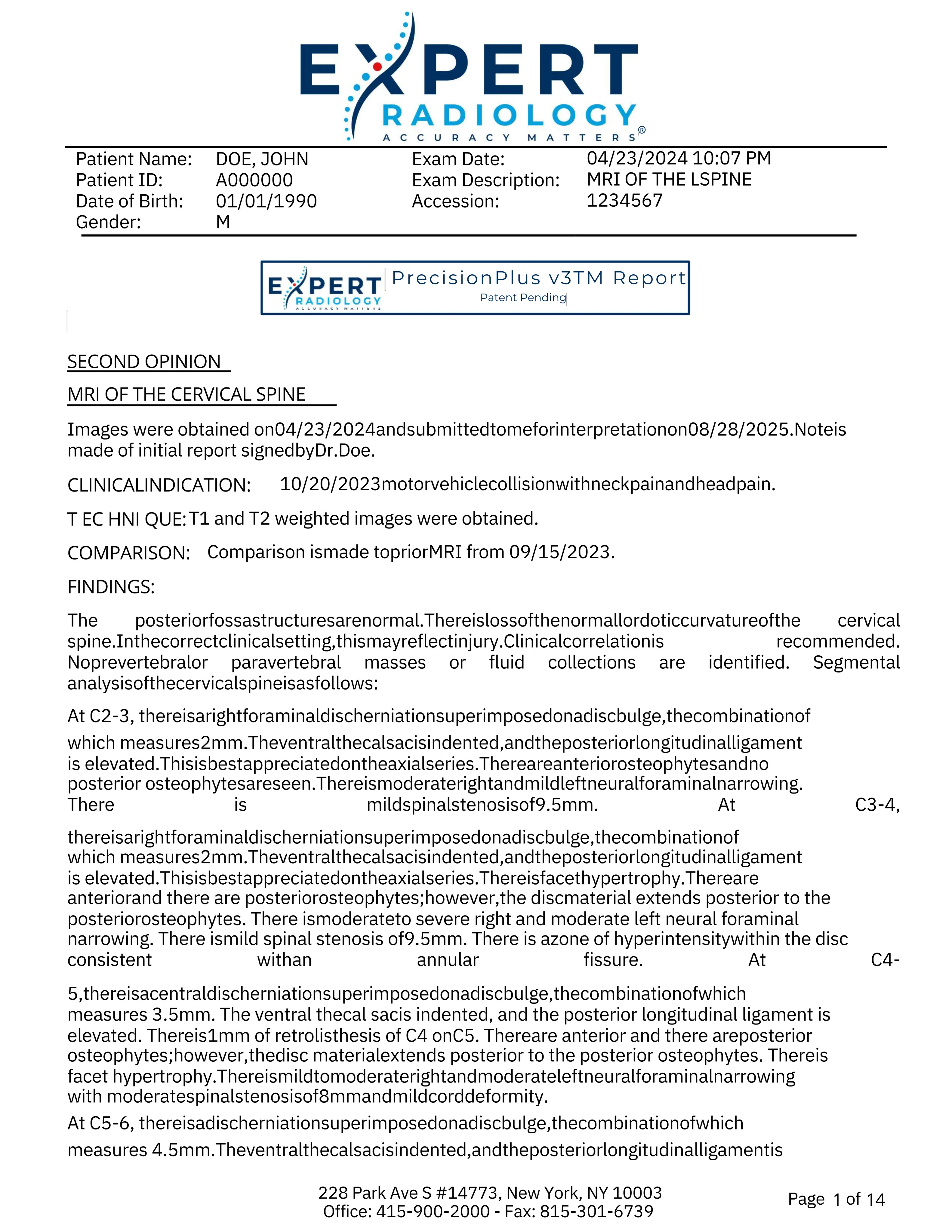 Detailed radiology report