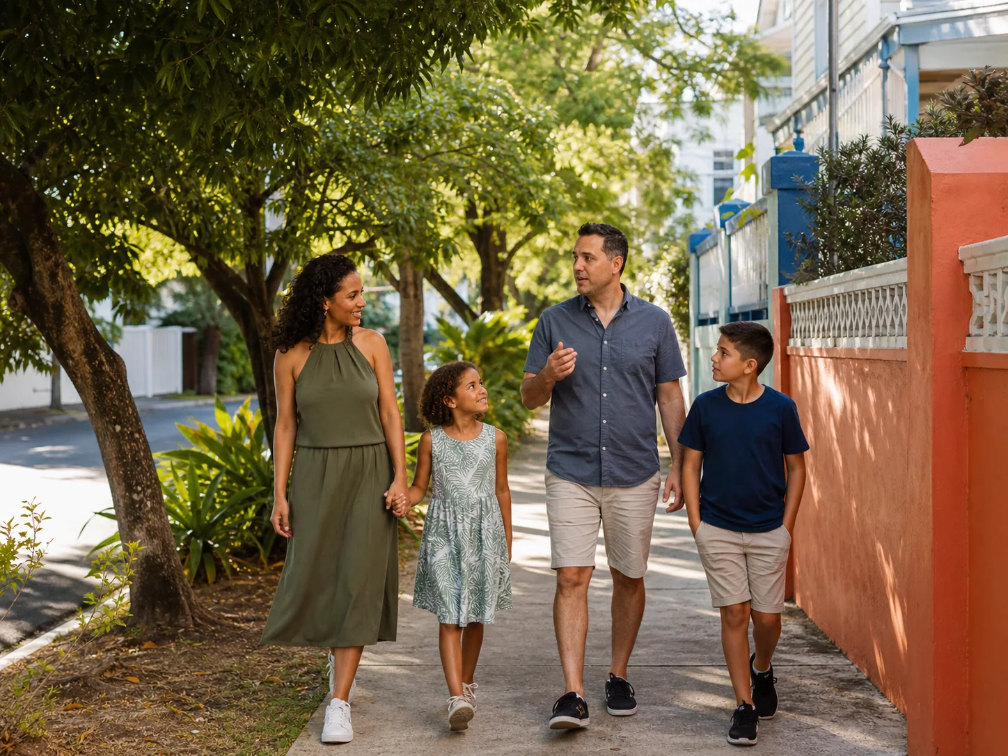 A physician family exploring a Puerto Rico neighborhood together