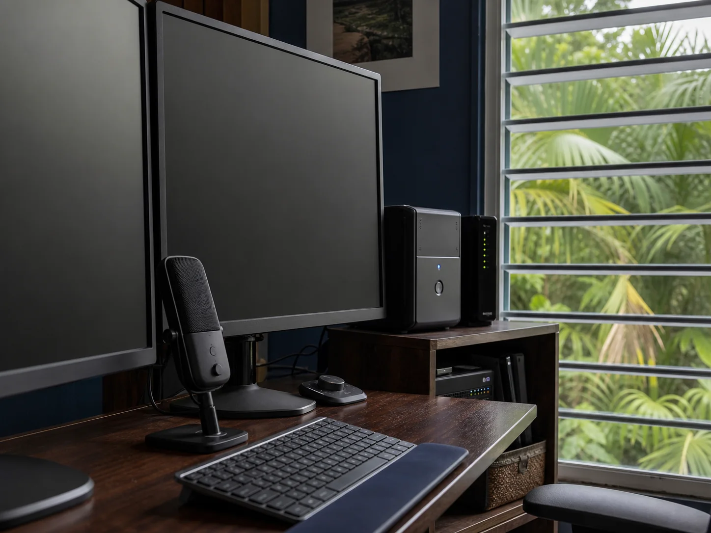 A home radiology reading room with backup power and network equipment