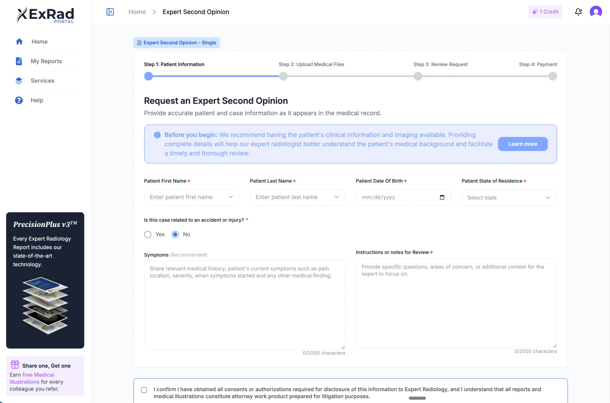ExRad Portal case submission form crop