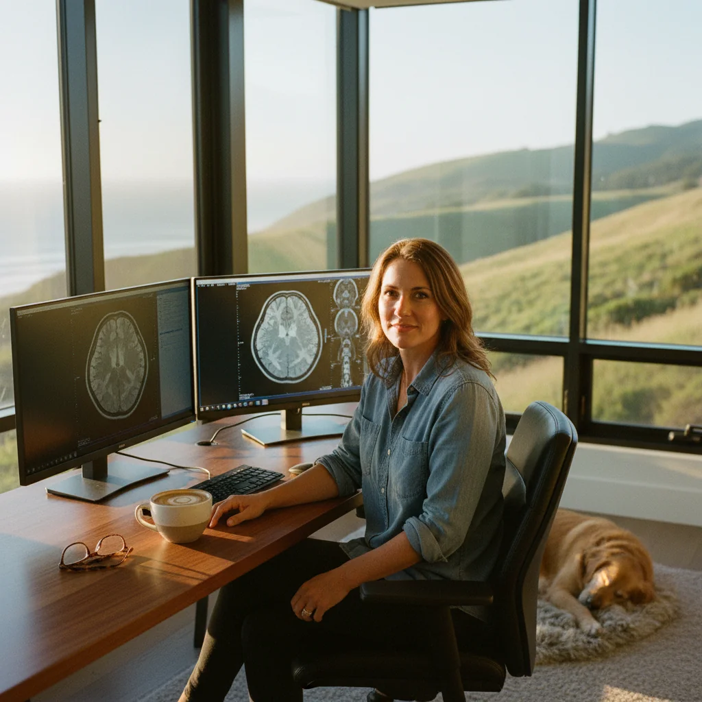 Radiologist working remotely from a home office
