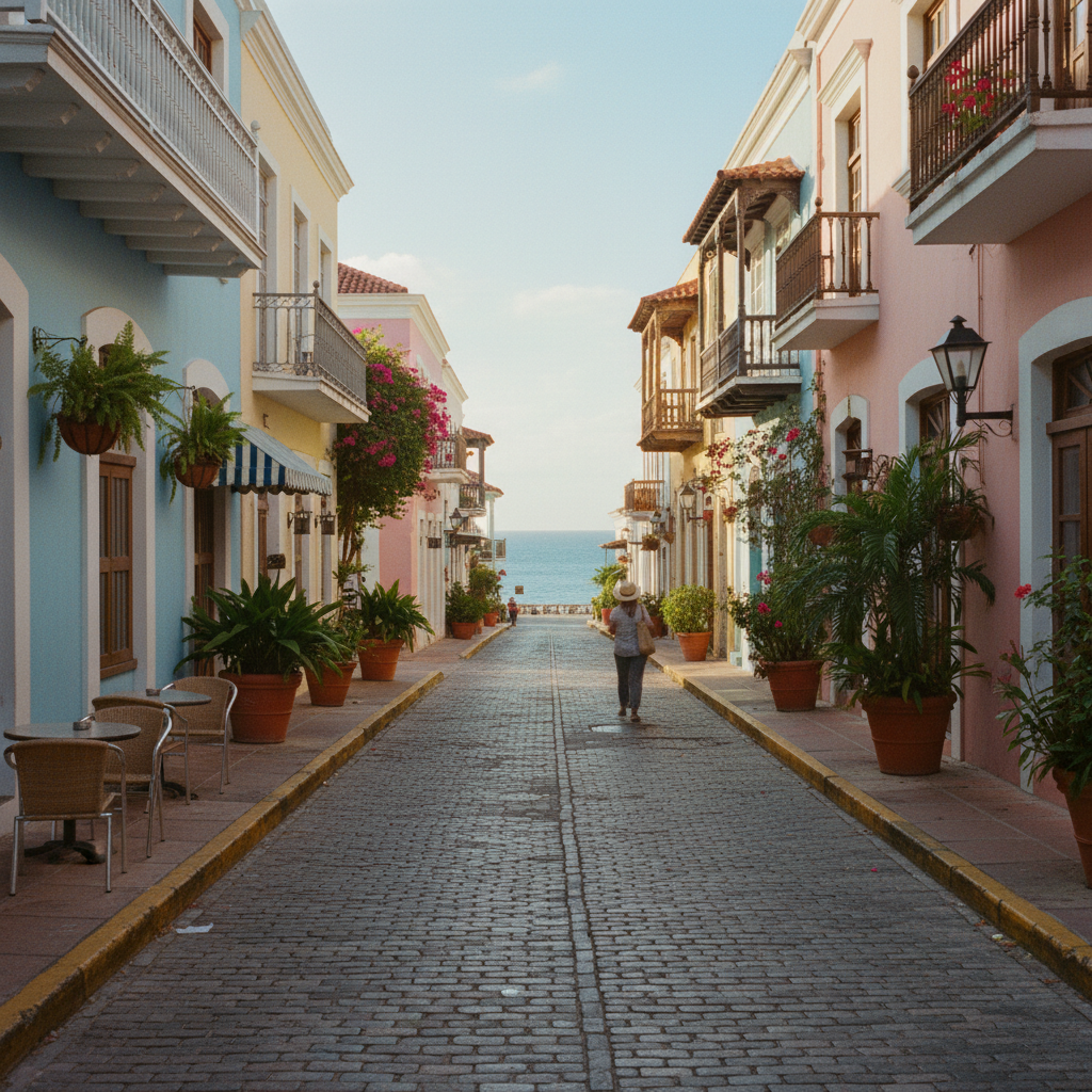 Old San Juan colorful street with colonial architecture