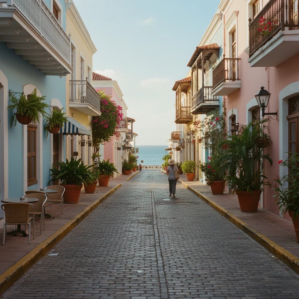 Old San Juan colorful street with colonial architecture