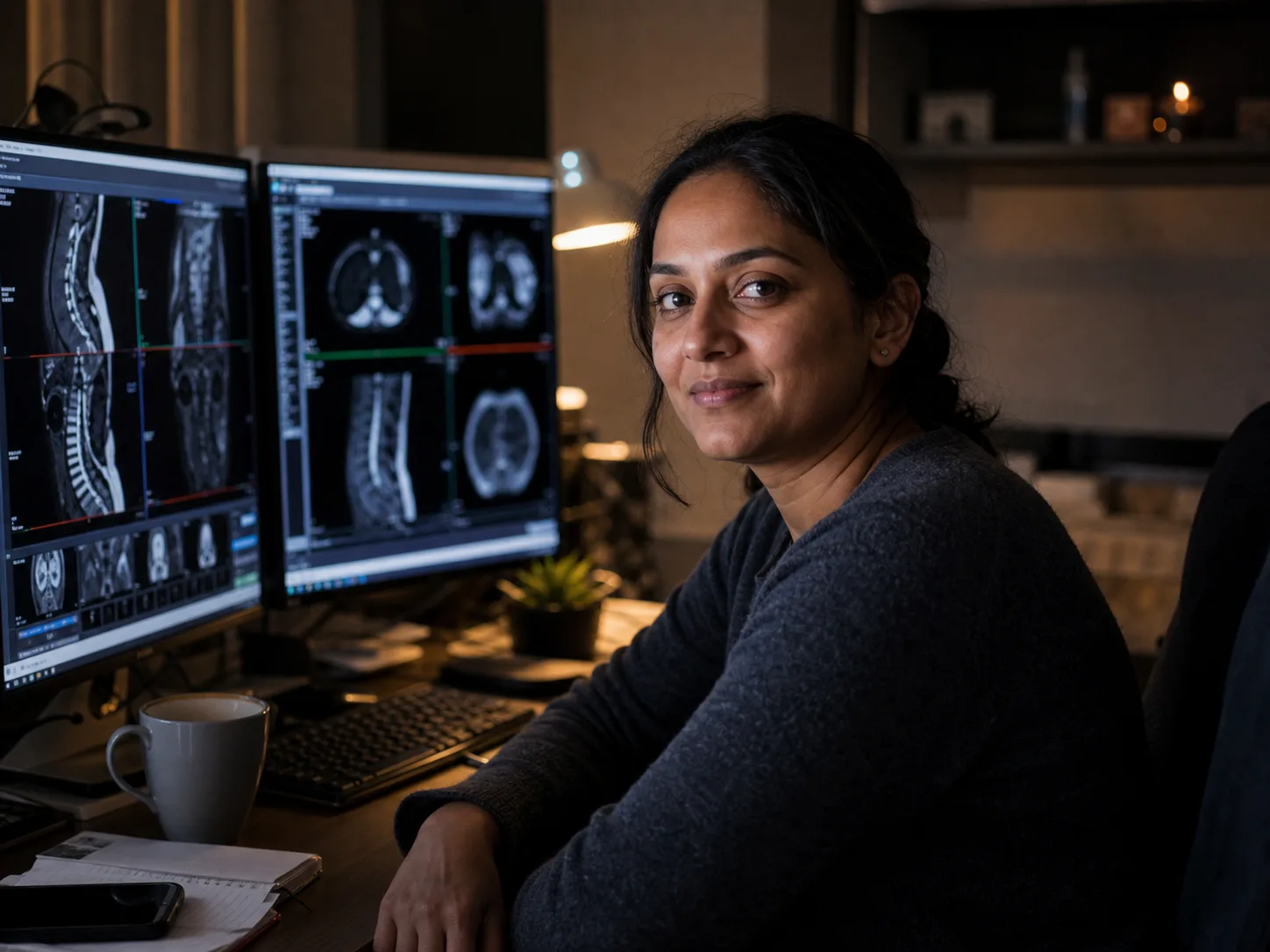 Radiologist working from a home reading station