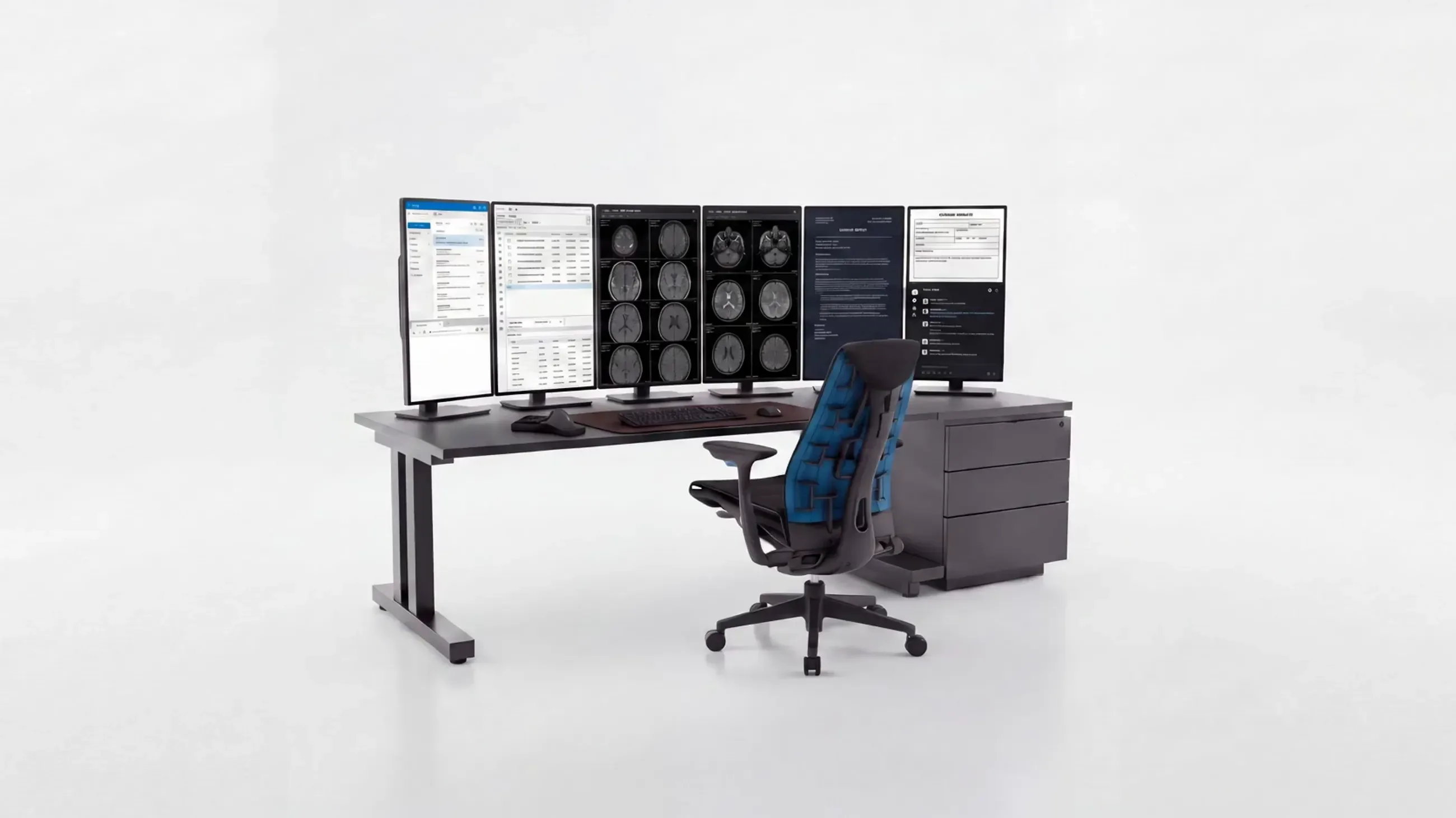A complete ExRad Station multi-display workstation shown in a 360-degree product view
